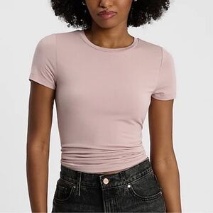 EXPRESS Women's Pink Fitted Double Layer Crew Neck Tee